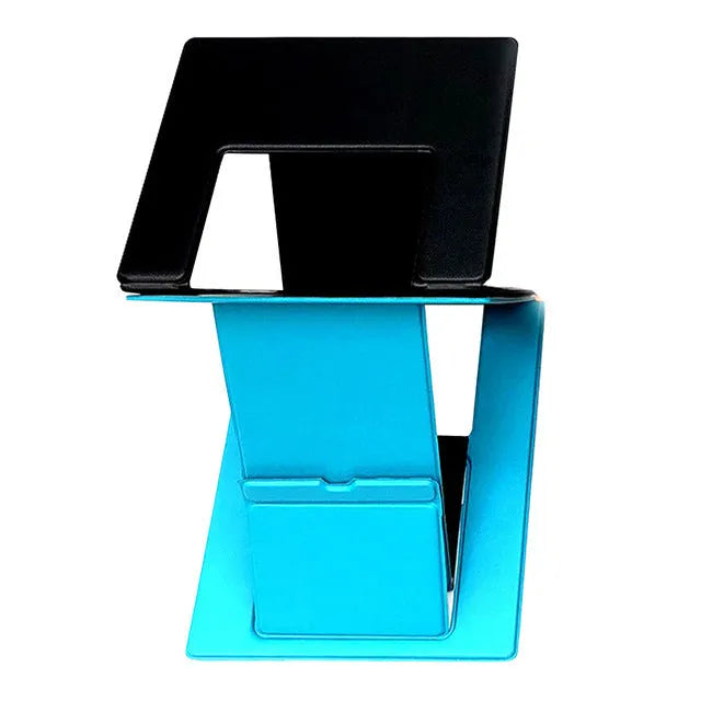 Adjustable folding laptop and tablet stand in black, blue or orange, 28.5 x 24 x 2.5 cm, 725 g