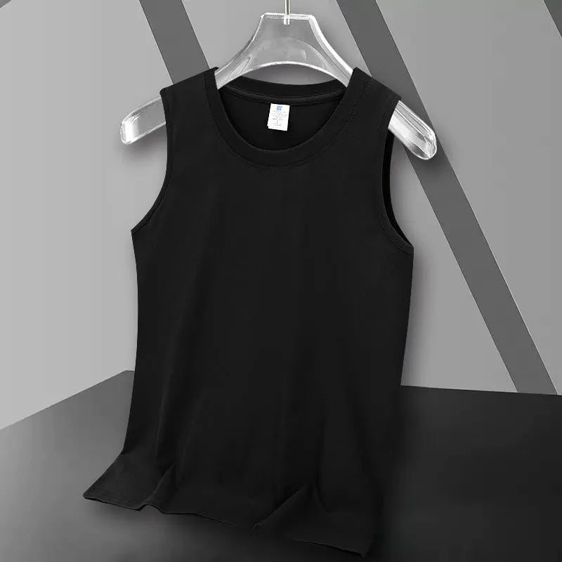 Cotton heavy vest summer sleeveless loose fit solid colour round hem Korean style