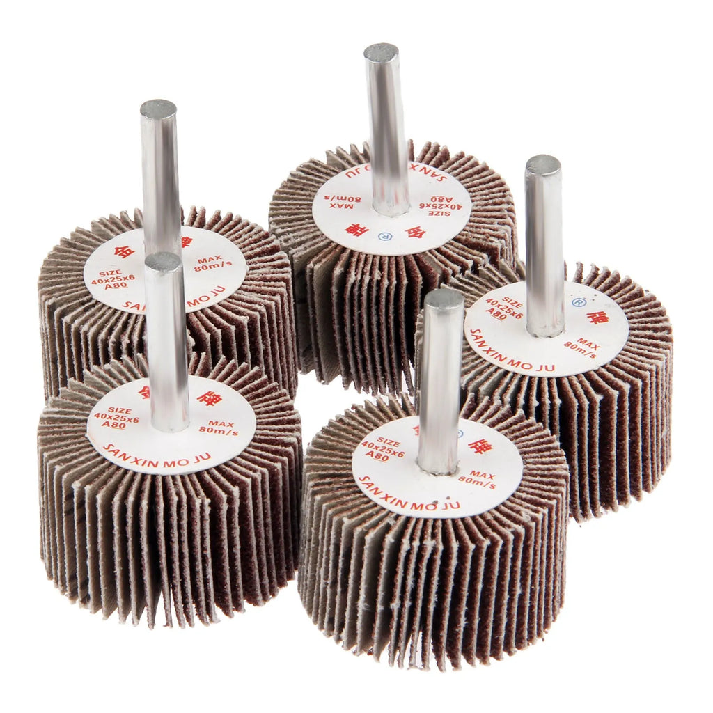 Electric drill wood polishing grinding head with 40mm diameter and 6mm shank on wooden surface