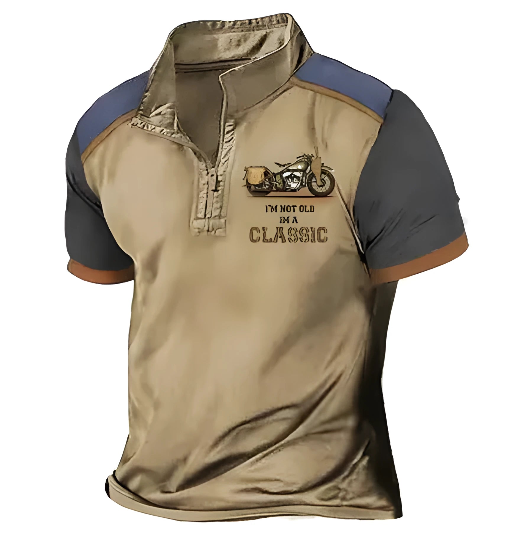 Men's solid colour loose fit golf polo shirt made from bird eye cloth, showing digital print detail.