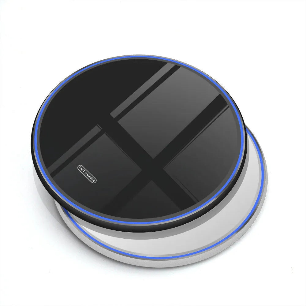 FDGAO Metal Qi Wireless Charger circular 100mm x 6mm pad in black or white aluminium alloy and ABS with Micro USB cable
