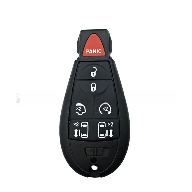 Dodge Chrysler smart key fob replacement shell in ABS plastic with brass fittings, showing dimensions 85mm by 42mm.