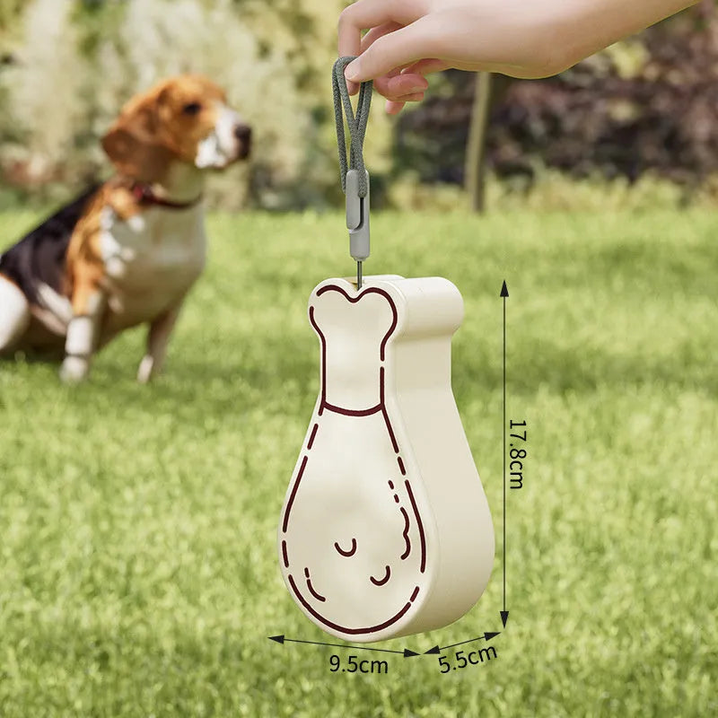Orange and white portable pet water feeder showing water bottle and treat container compartments