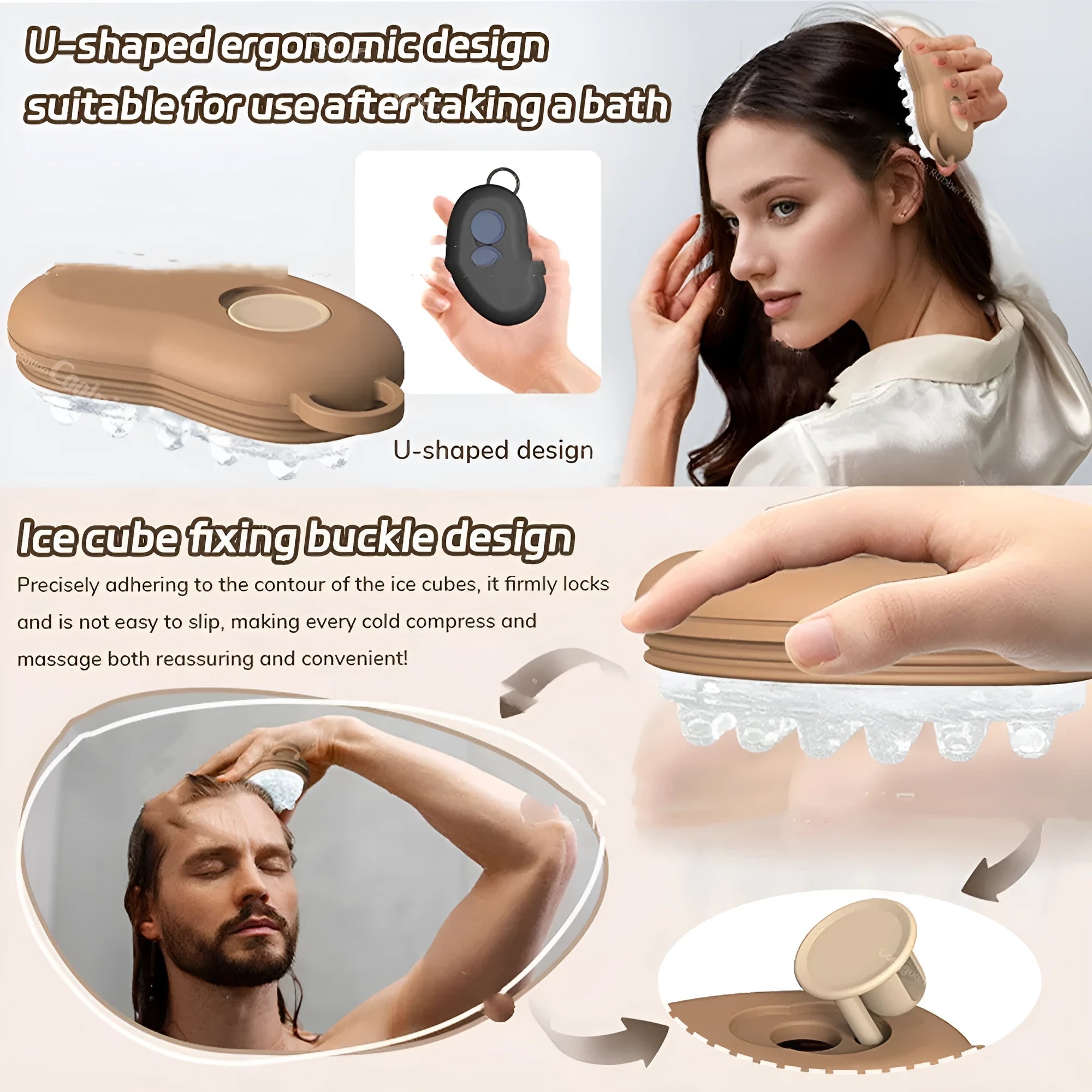 Silicone head therapy ice compress massage comb in black and blue with 125ml capacity
