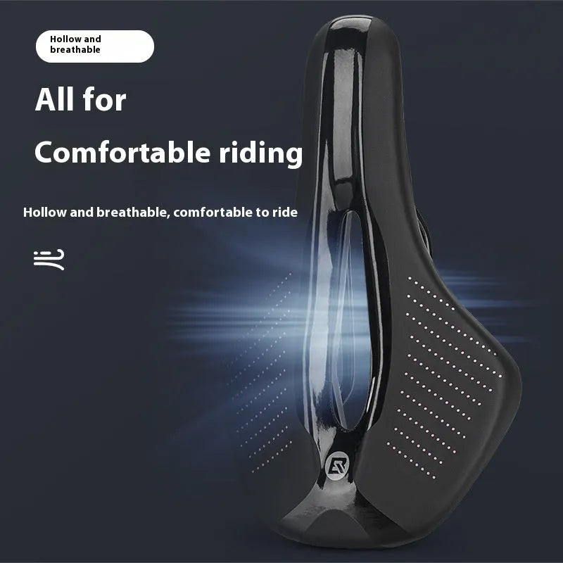 Black and pink mountain bike seat cushion with PU foam padding on bicycle saddle