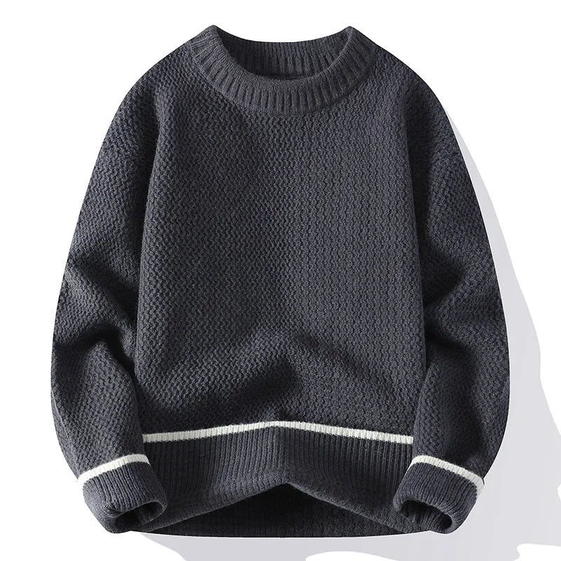 Men's loose fit pullover sweater in polyester blend available in four colours