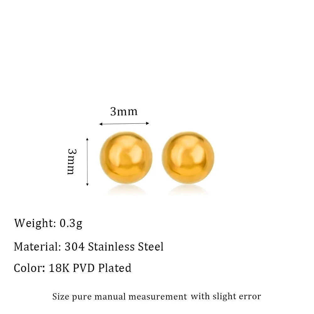 Stainless steel 18K gold-plated ball stud earrings in geometric round design
