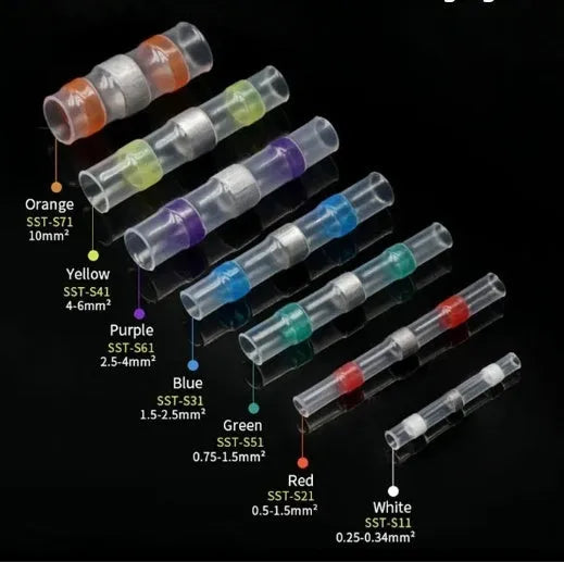 Plastic heat shrink solder ring terminal block in seven colours for waterproof 32A wiring connections