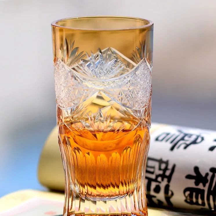 Japanese Edo cut crystal glass wine cup hand-carved simple style 201-300ml capacity