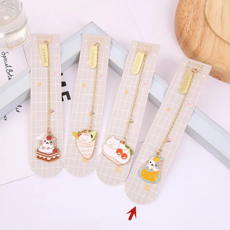 Jane Key Foodie Cute Pet Cat cartoon design metal pendant bookmark on PVC card.