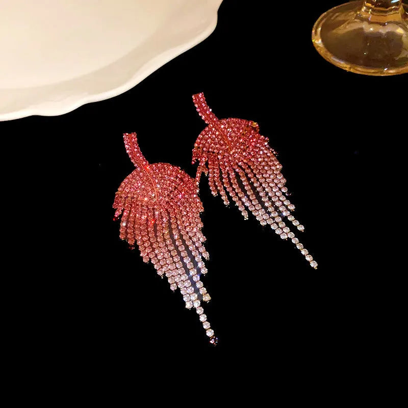 Copper diamond tassel stud earrings in purple love heart style for women