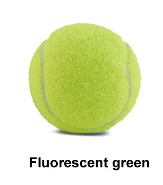 Rubber dog tennis ball toy in bright colours showing 6.3cm diameter size