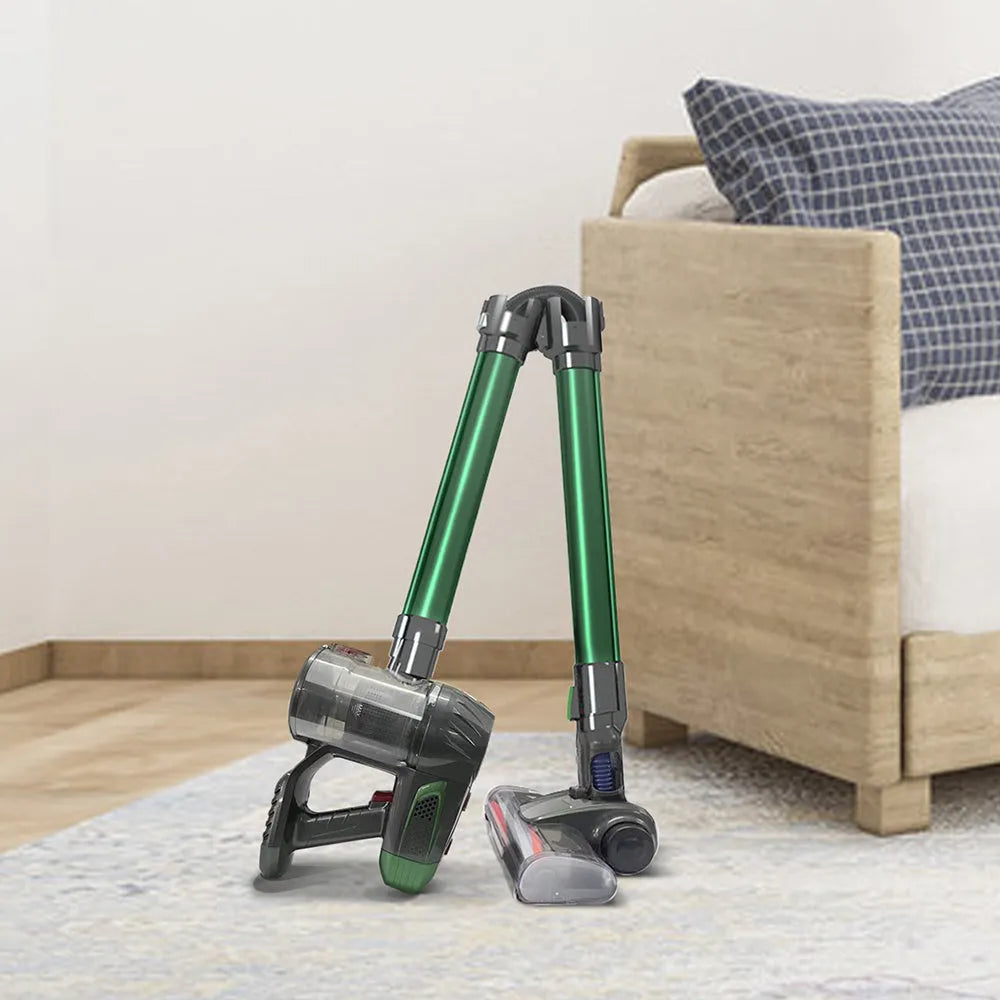 Green handheld wireless vacuum cleaner with foldable tube, 0.5L dust cup, HEPA filter, two-speed suction