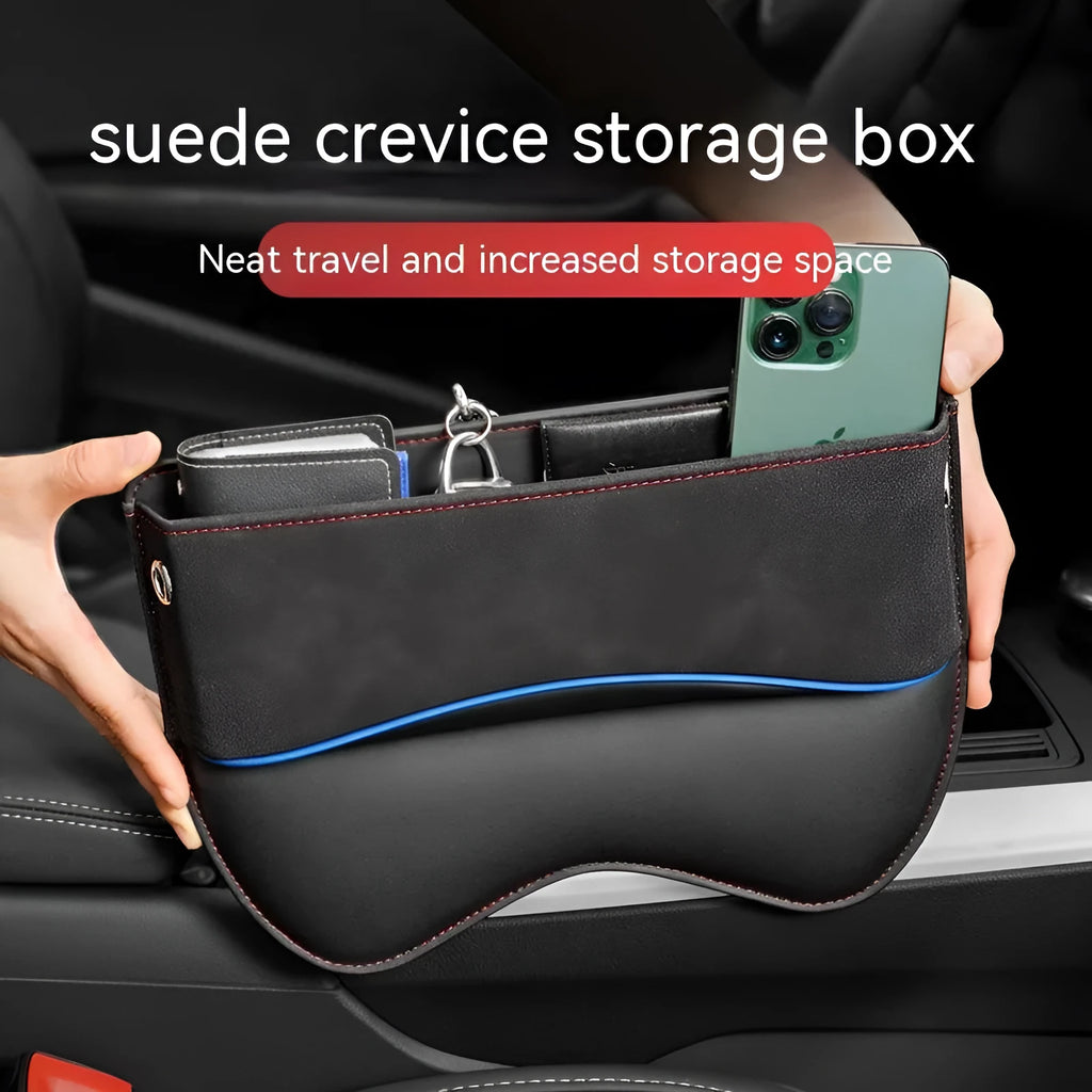 Leather car seat storage box in suede colour options for vehicle organisation
