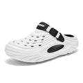 Men's casual platform slippers in white, black, or light green with hollow out EVA upper and slip-on design.