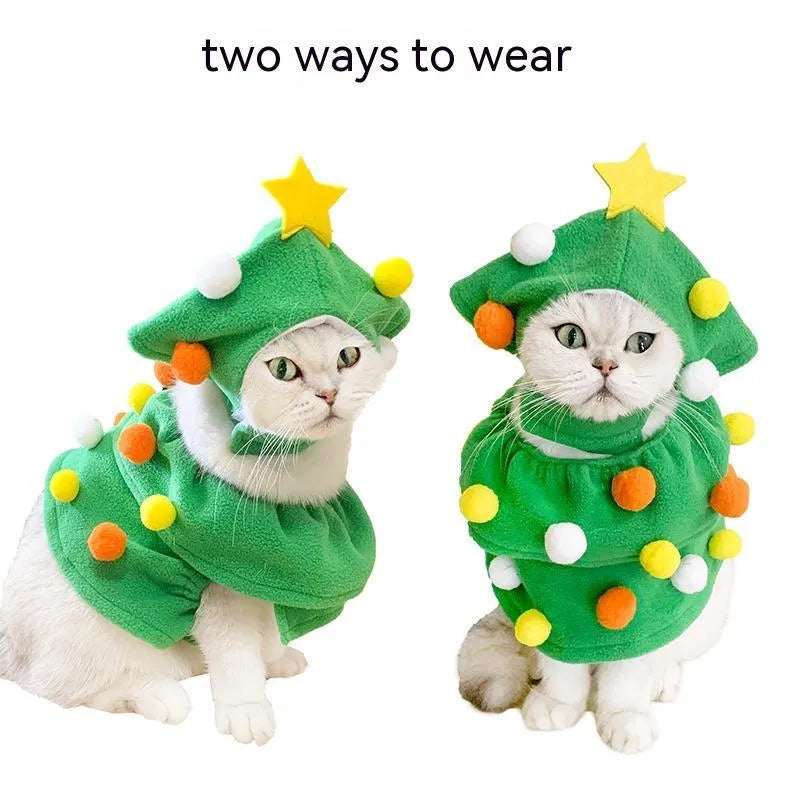 Green polyester Christmas tree pet costume for dogs and cats casual style