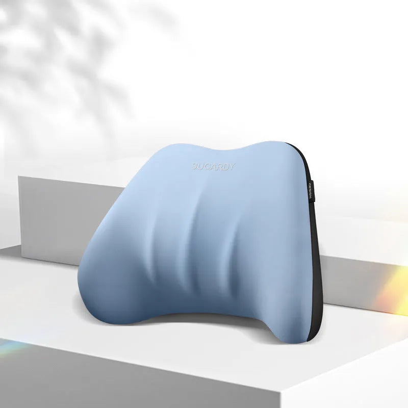 Memory foam lumbar support pillow and headrest car cushion in black colour on a car seat