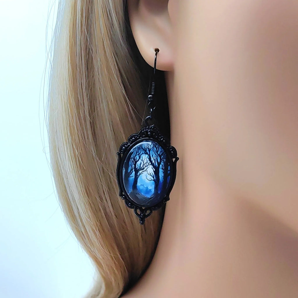 3pcs vintage Halloween tree of life and witch necklace set with earrings, alloy pendant jewellery, two colour styles