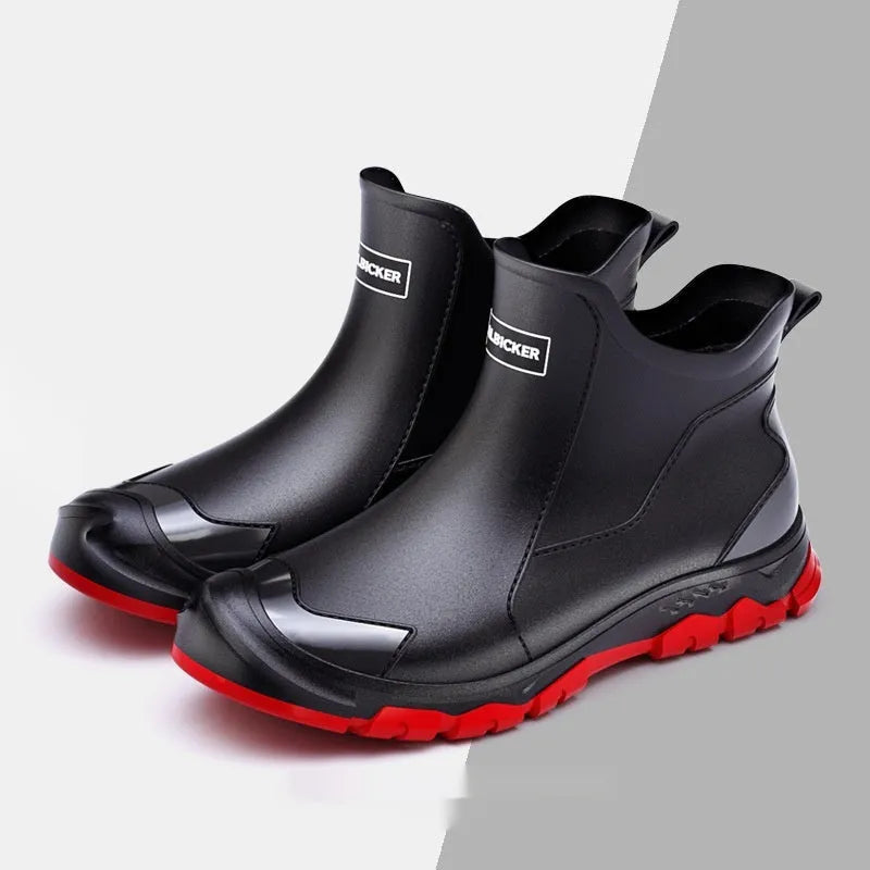 Men's PVC non-slip flat heel short rubber boots in solid colours