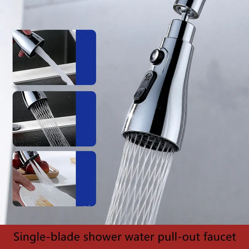 Universal pressurised kitchen faucet sprayer with rotating head in matte black finish showing three spray modes