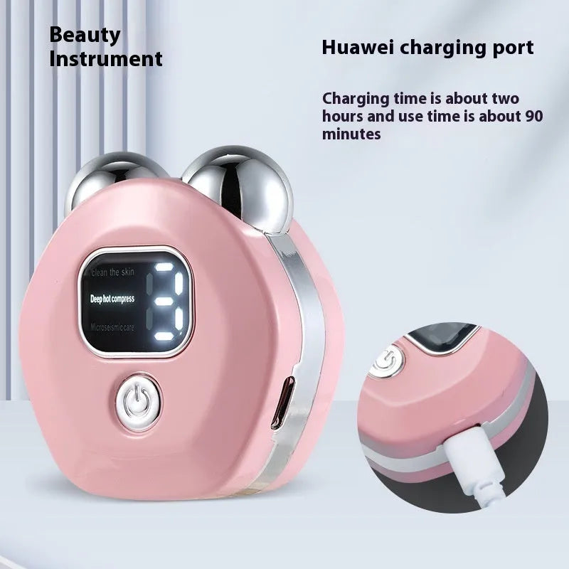 Portable white hot compress micro current double-roller facial massage instrument with USB cable