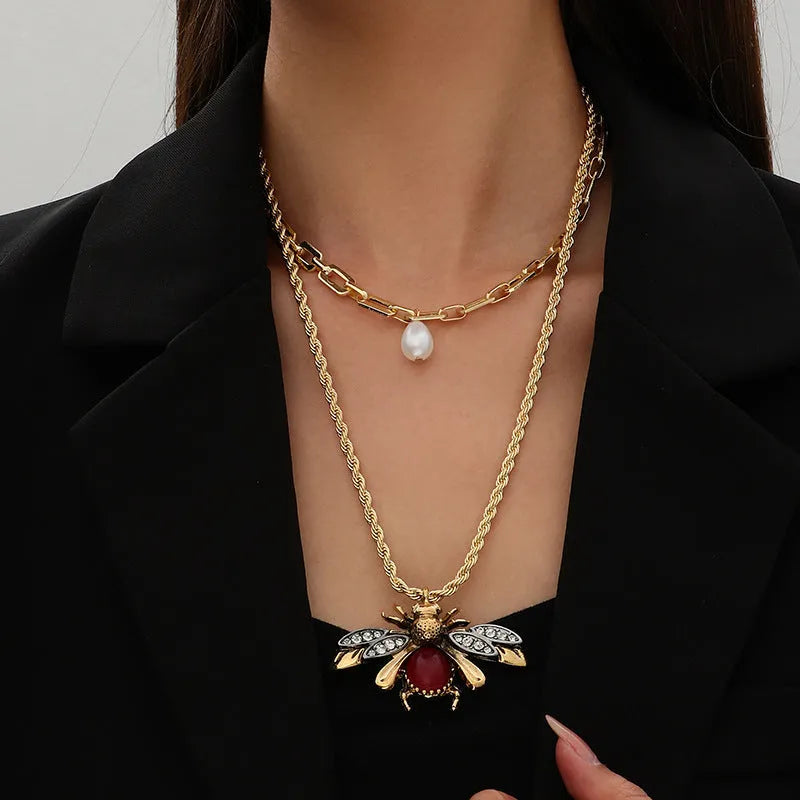 Retro insect drop earrings small bee design alloy pendant gold colour for women