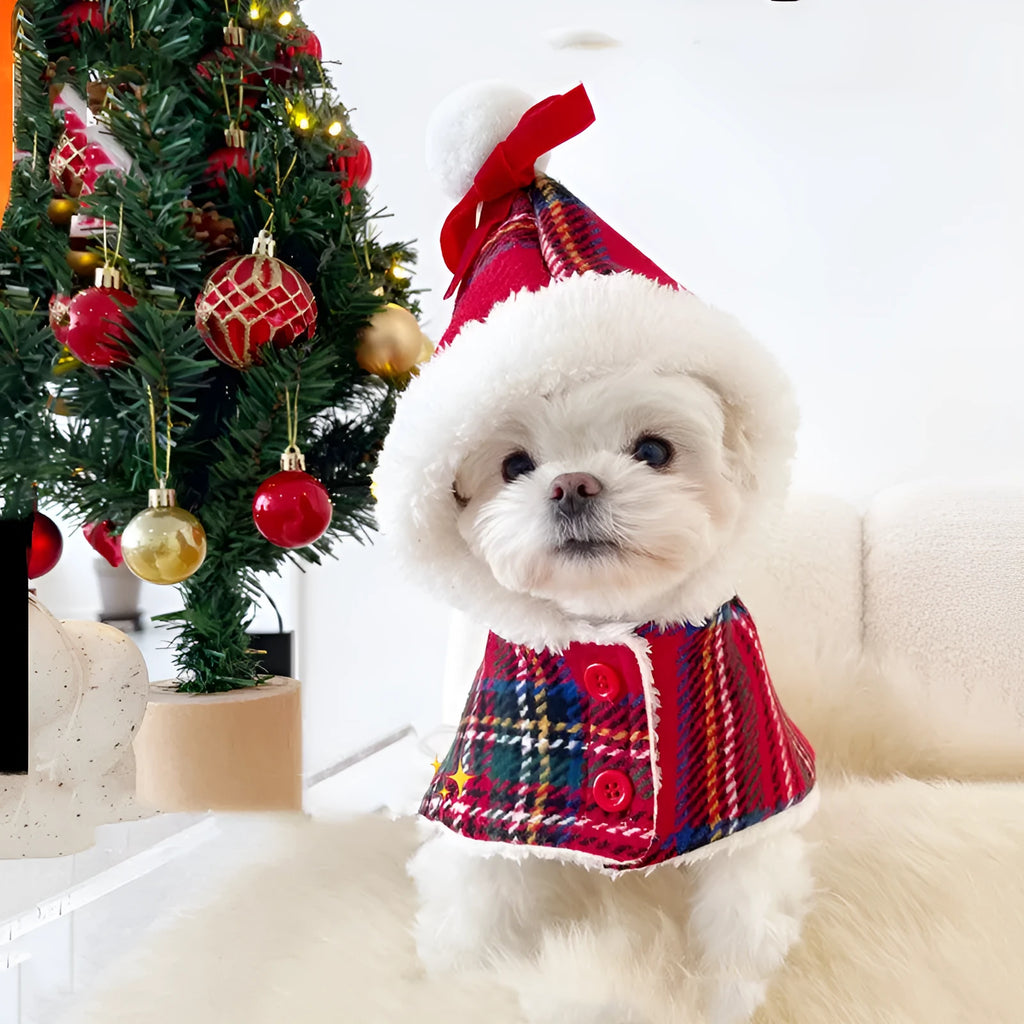 Red polyester dog cloak for Christmas and New Year, leisure style pet outfit in sizes S M L XL