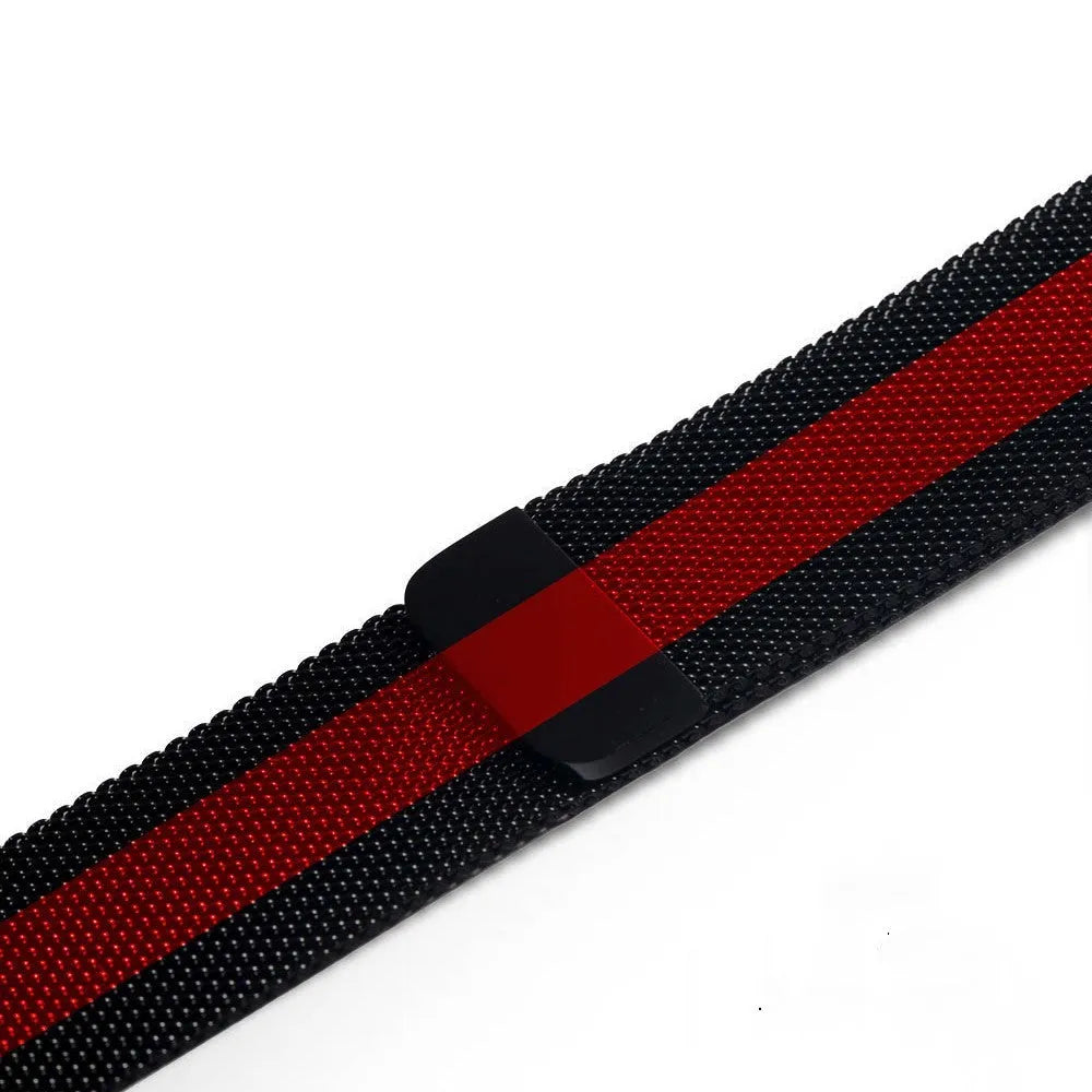 Stainless steel watch strap in silver, shown fitting a watch with a 42mm case.