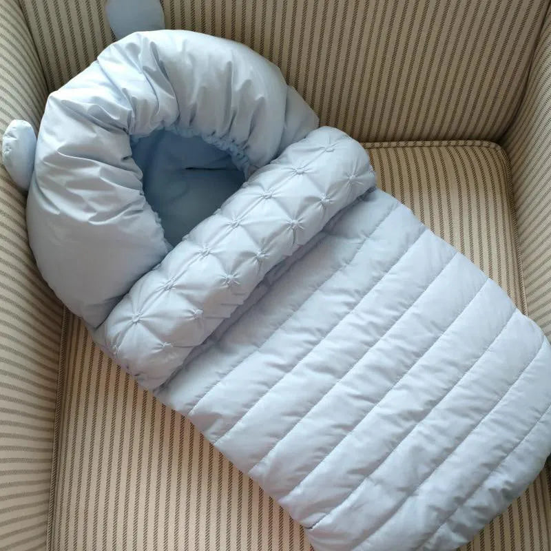 Baby sleeping bag in blue, made from nylon faux silk fleece, size 45x90cm