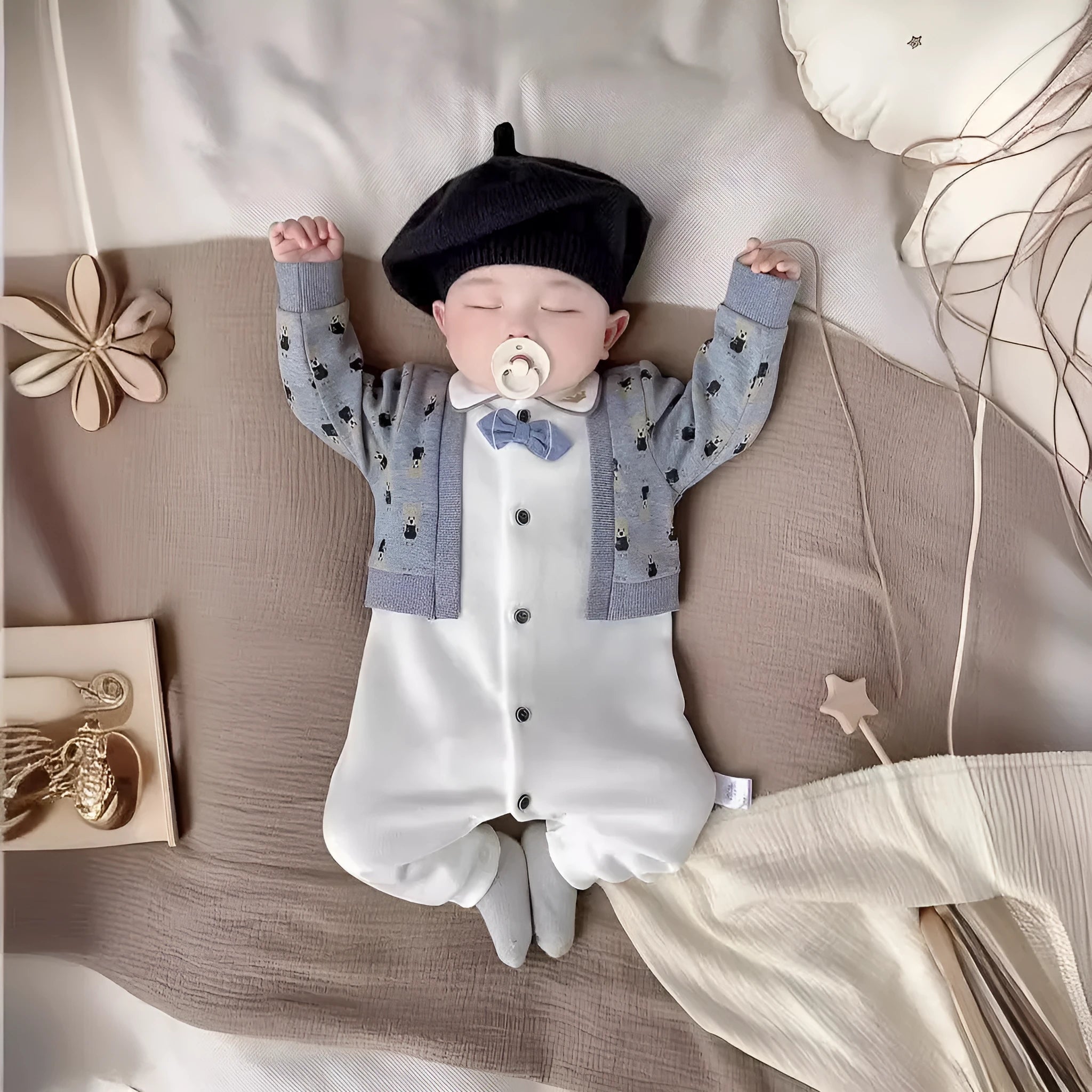 Baby romper spring autumn cotton jumpsuit cardigan fake two pieces long sleeve climbing style suitable height 66cm 73cm 80cm 90cm