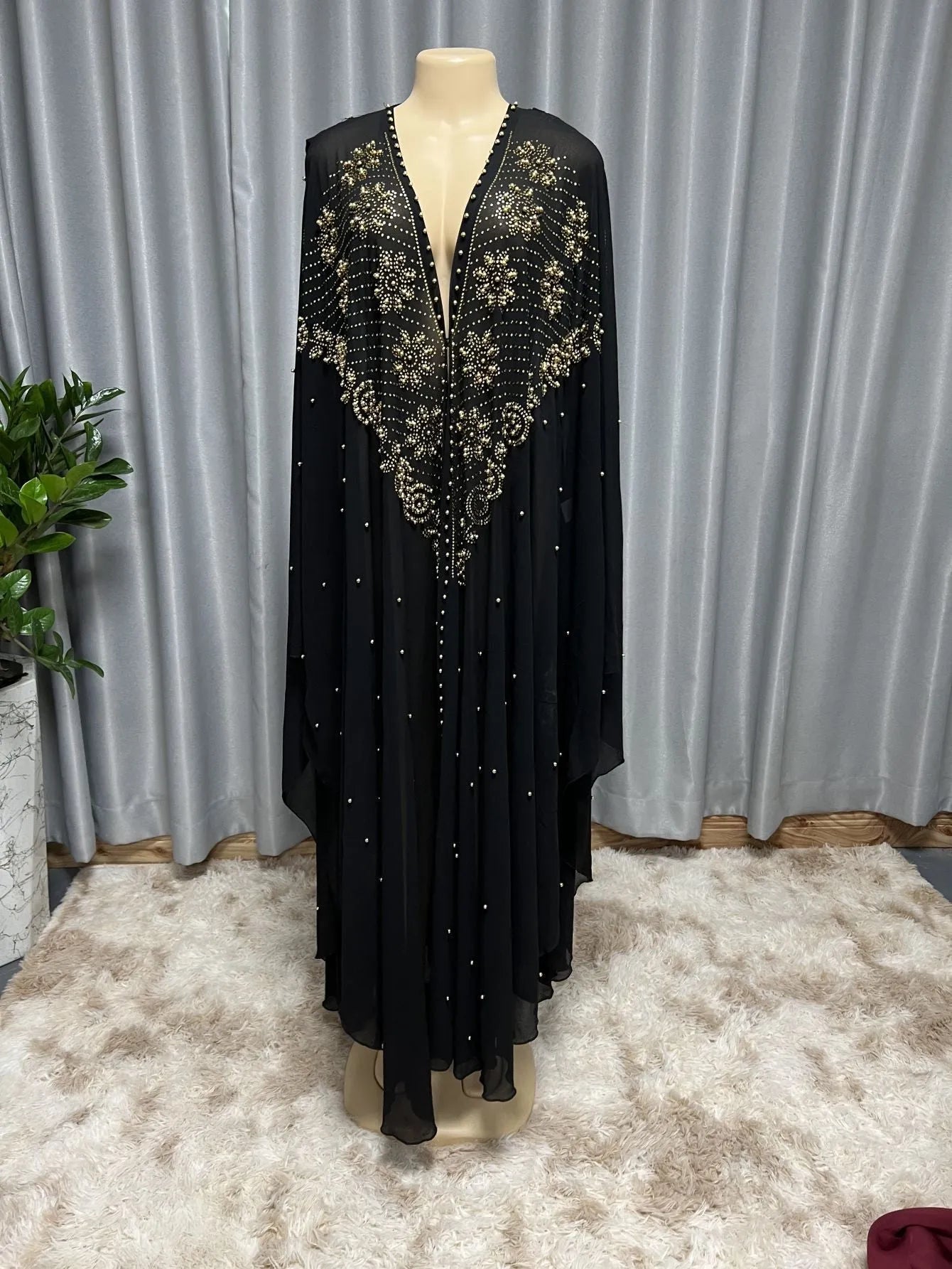 Purple chiffon Muslim-style shawl with rhinestone beading at 175cm length