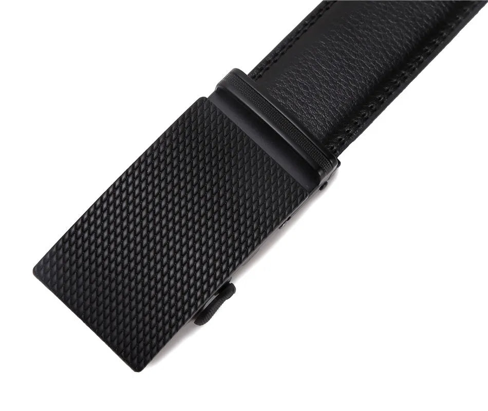 Automatic buckle belt for men in black artificial leather with silver alloy rectangular buckle