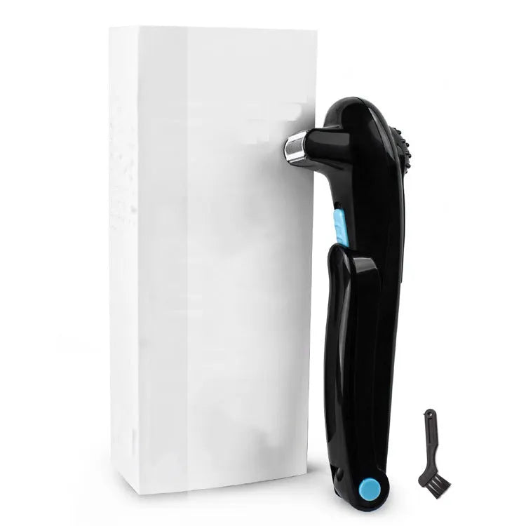 Black folding body electric shaver for whole body hair removal, uses AA batteries.