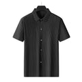 Men's black and khaki striped plus size loose fit casual ice silk shirt
