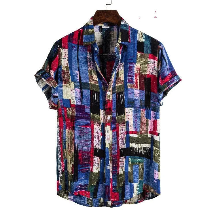 Men's 100% cotton Hawaiian beach flower print short sleeve shirt in red colour CS175 slim fit