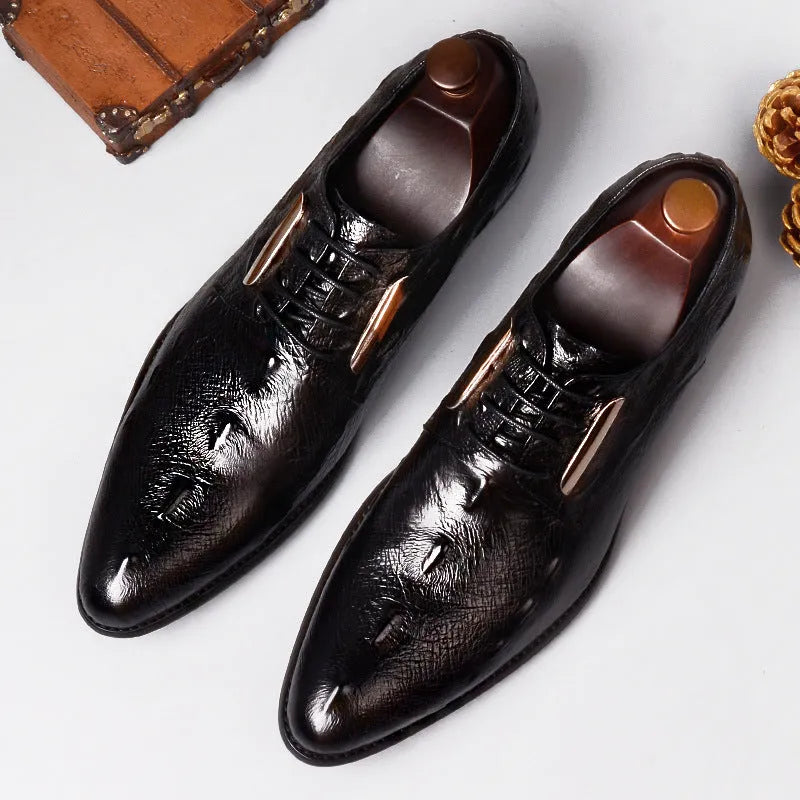 New men's crocodile leather shoes in black, genuine crocodile hide, side view, formal dress shoes
