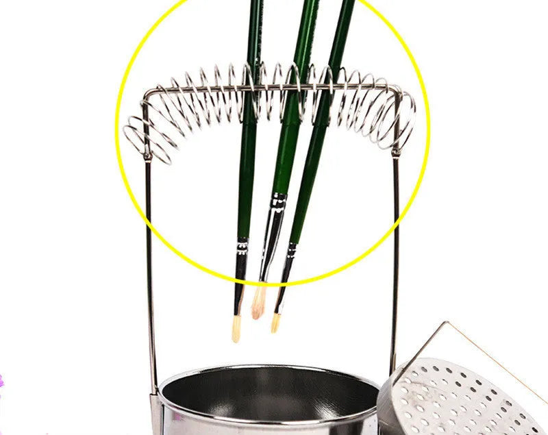 Silver stainless steel oil painting pen washer with brush in spring clamp and leaking plug