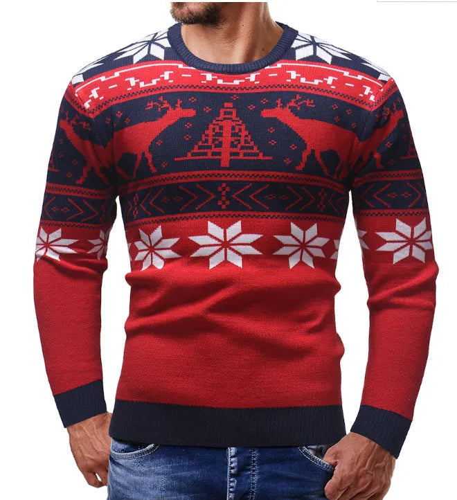 Korean-style slim-fit mohair Christmas fawn sweater in black with round neck