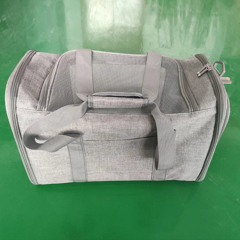 Pet travel backpack made of cationic linen fabric in blue colour, 44x28x28cm size for cats and small dogs