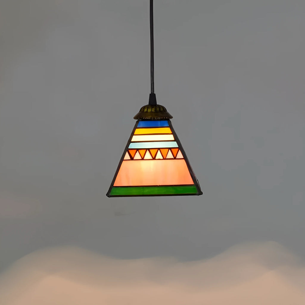 Art stained glass droplight pendant lamp with coloured glass shade measuring 15 cm diameter