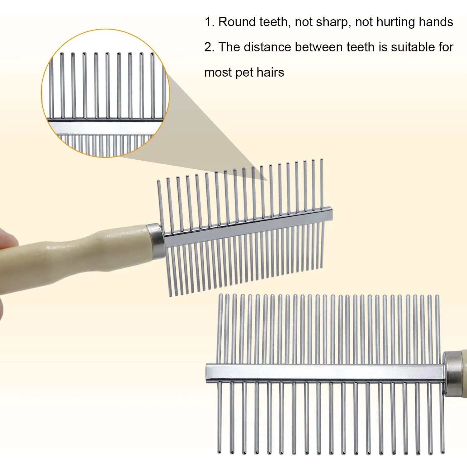 Wooden handle pet grooming comb for dogs and cats with round-tip teeth
