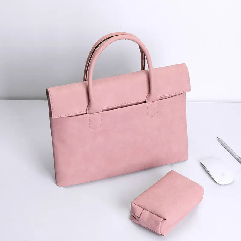 PU leather waterproof anti-theft tablet laptop inner case in light gray with small bag