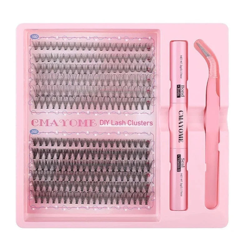 DIY single cluster individual false eyelashes set showing artificial fibre lashes for custom application