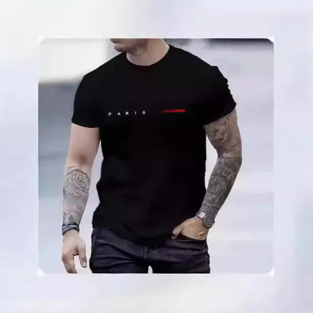 Men's slim fit printed polyester mesh top with short sleeves in various colours