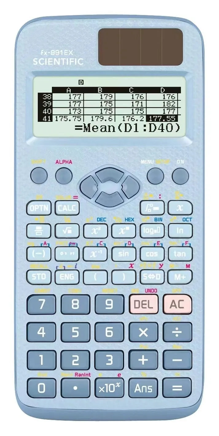 Casio fx-991EX ClassWiz solar scientific calculator in black, blue, or pink ABS plastic casing