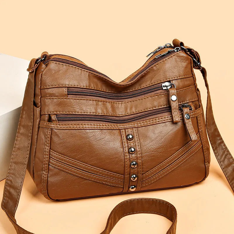 Soft PU leather messenger bag for women in vintage style with shoulder strap