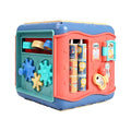 Six-sided educational cube for babies with bead maze, gears, car track, clock, numbers and butterfly activities