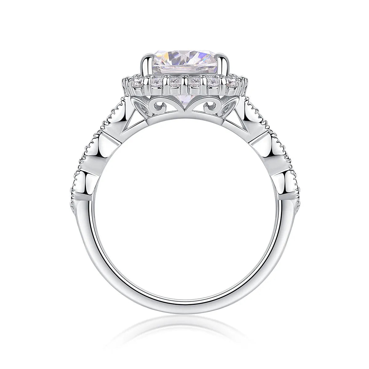 Square moissanite ring in S925 silver with platinum plating, 8.5mm stone, sizes 5 to 9, gift box and GRA certificate.