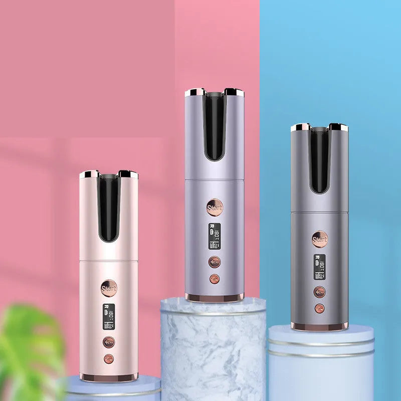 Wireless rechargeable automatic curling iron with tourmaline ceramic barrel, 4000mAh battery and USB charging