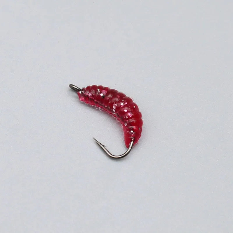 Pink worm lure bait with No. 4 Big Eye snakehead hook in beige, red, green, white and luminous colour options